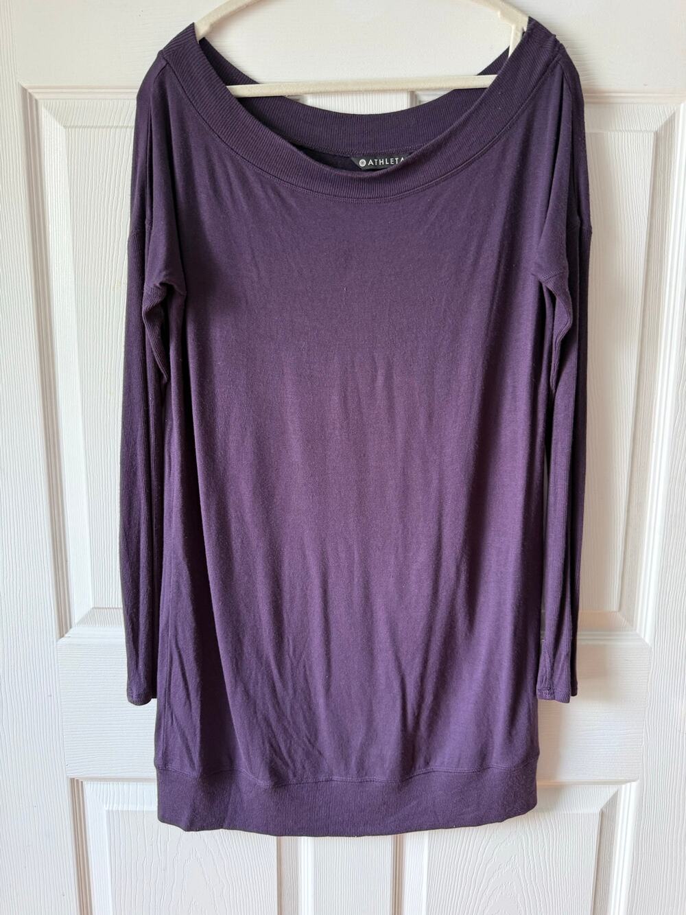 Athleta‎ Aubergine Modal Blend Boat Neck Tunic Dress Thumbhole Sleeves Size M